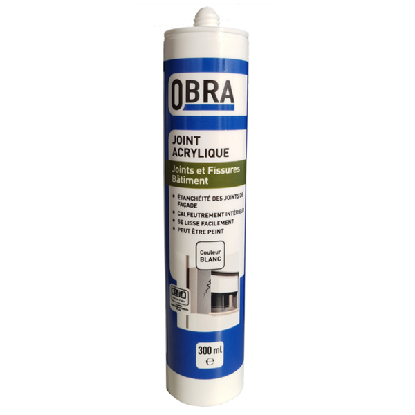 Mastic acrylique pour joints et fissures du bâtiment - Obra - Cartouche de 300 MLT couleur Blanc