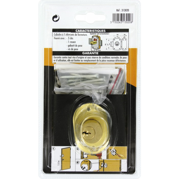 Verrou pour porte d'entrée vitrée Corvette Thirard cylindre double 45 mm - livré avec 3 clés