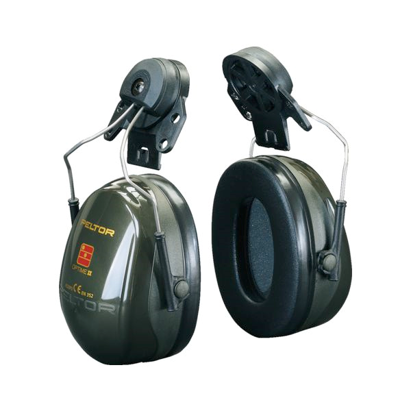 Coquille antibruit Optime II vertes avec attaches P3E pour montage sur casque de chantier - 30dB