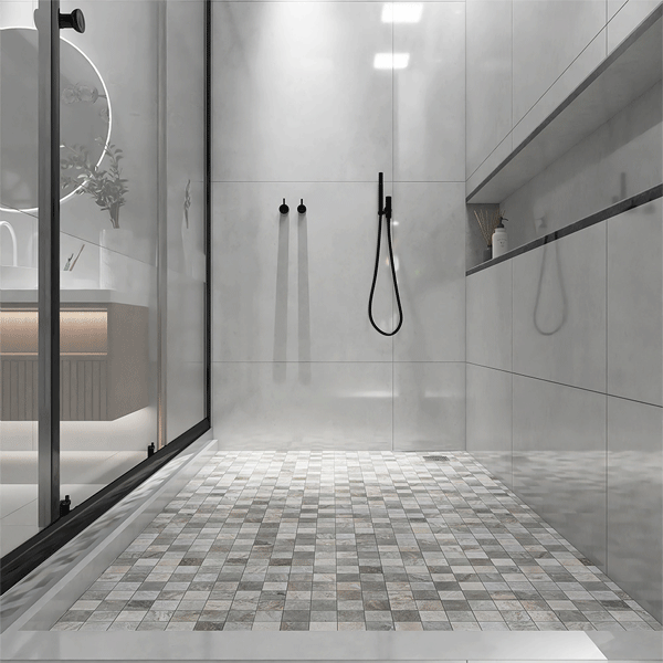 Carrelage mosaïque céramique antidérapante - 5 x 5 cm - Bali - plaque de 30,6 x 30,6 cm - Gris