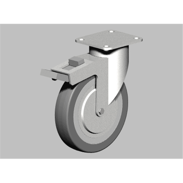 Roulette avec bandage TPE gris corps polypropylène gris avec frein diamètre 100 mm charge 100 kg