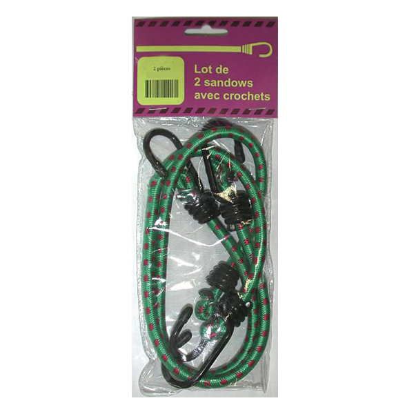 Sandow élastique avec crochets - Diamètre Ø 12 mm - Longueur 1,50 m - couleur aléatoire - Vendu par 2