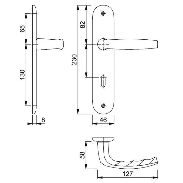 Poignée de porte clé en L - Atlanta Hoppe - porte 40-46 mm carré 7 mm - Alu aspect argent