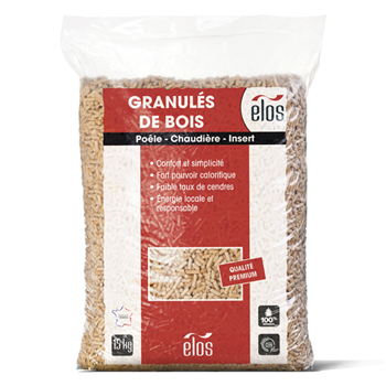 Pellets - granulés de bois Elos pour poêle chaudière et insert - Certifiés DIN Plus - sac de 15 kg