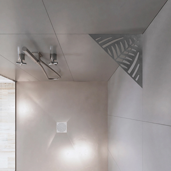 Étagère de douche en acier Inox brossé - forme Triangulaire design Jungle - 37,0 CM x 26,0 CM x 3,00 MM