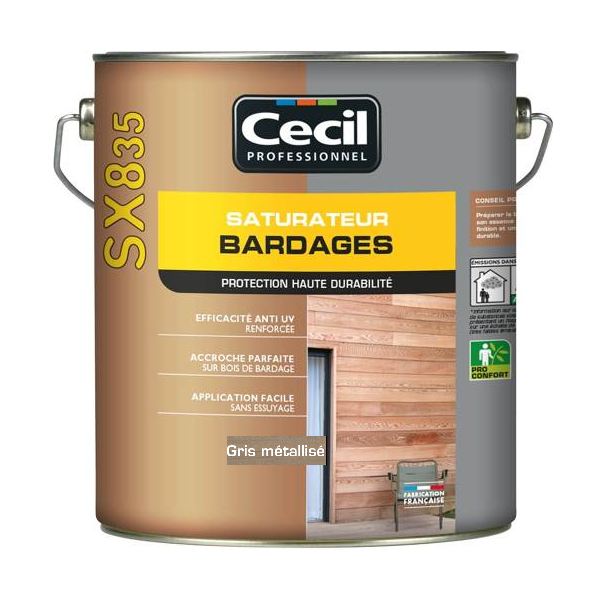 Saturateur tous bois bardages SX835 Cecil aspect gris métallisé 5L