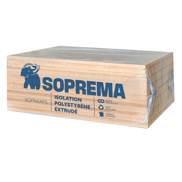 Panneau isolant en polystyrène extrudé feuilluré 4 côtés pour toutes parois du bâtiment - SopraXPS 300 Multi - R 1,25 m².K/W - 1,25 M x 0,60 M - ép. 40 MM