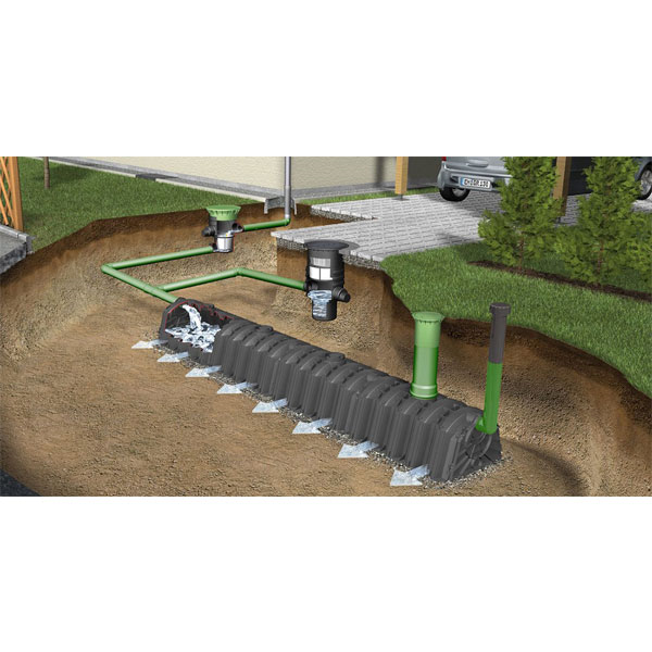 Tunnel d'infiltration pour évacuation des eaux de pluie - solution de puit perdu moderne - 300 Litres