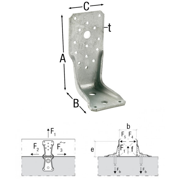 Équerre renforcée AKR pour ossature bois 285x85x65 mm épaisseur 3 mm