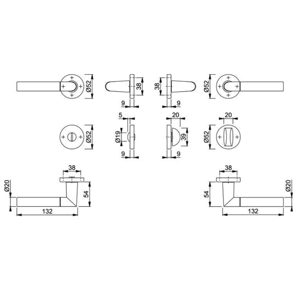 Ensemble sur rosace clé à condamnation - Lecce Hoppe - aluminium inox mat porte de 40 mm carré 7 mm