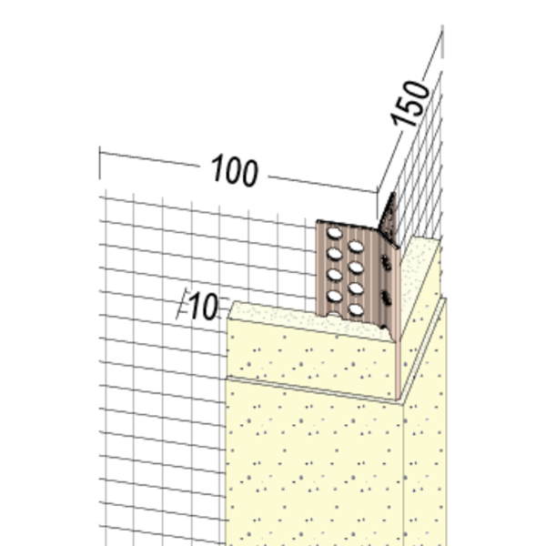 Cornière d'angle avec repère d'épaisseur d'enduit - 100 x 150 mm - 10 mm - longueur 2,50 m