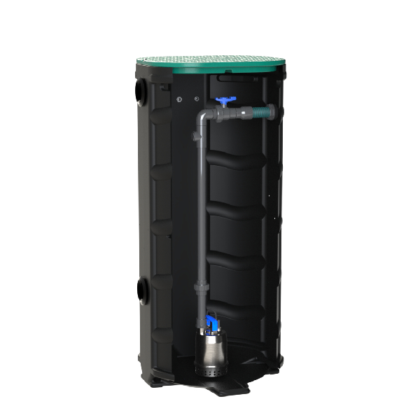 Station de relevage pour eaux claires avec pompe DR1 9 m³/h - Sanidrain 500V - Cuve 500L - hauteur 150 cm