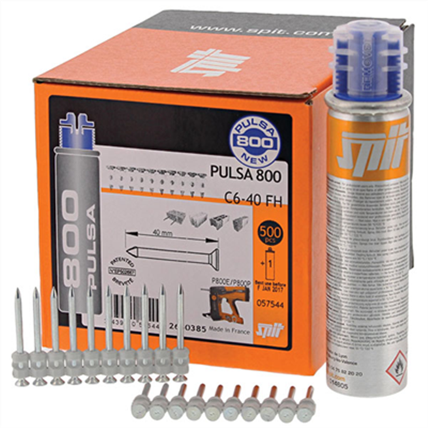Clous tampon SPIT C6 40 mm avec recharge gaz pour cloueur P800 - Boîte de 500