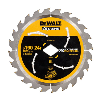 Lame de scie circulaire portative Dewalt DT40270-QZ - Diamètre 190 mm - Alésage losange - 24 dents