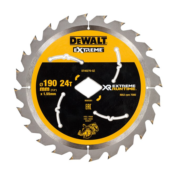 Lame de scie circulaire portative Dewalt DT40270-QZ - Diamètre 190 mm - Alésage losange - 24 dents