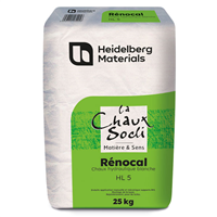 Chaux hydraulique blancheur extrême Renocal HL5 - Enduit de finition rejointoiement et montage - Sac de 25,0 KG