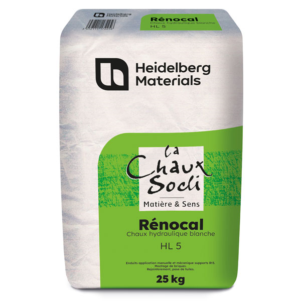 Chaux hydraulique blancheur extrême Renocal HL5 - Enduit de finition rejointoiement et montage - Sac de 25,0 KG