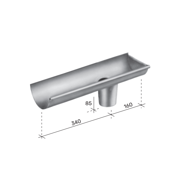 Embout à talon avec naissance en zinc VMZINC Droit pour gouttière de 250 MM et descente de 80 MM