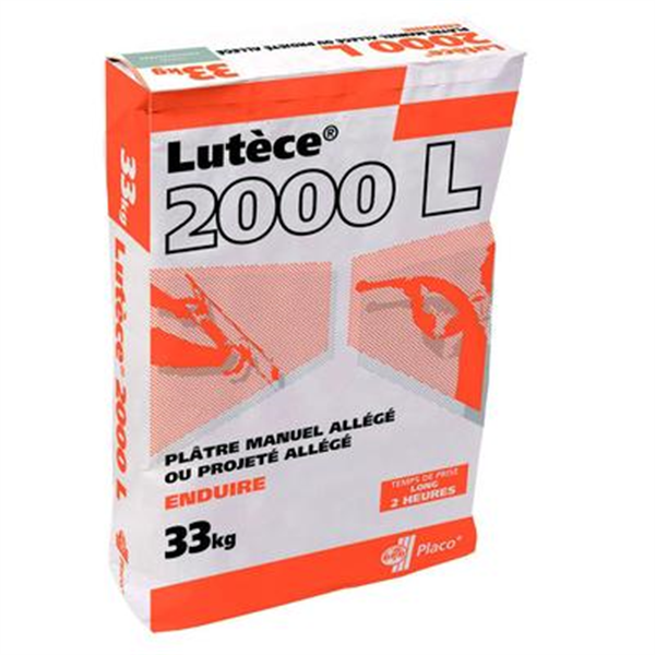 Plâtre allégé pour enduisage des murs et plafonds - Lutèce 2000 L - prise longue - sac de 33 kg