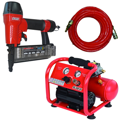 Cloueur pneumatique de finition Alsafix J-55 P1 avec compresseur Alair 4/40 Oiless et tuyau de 10 mètres