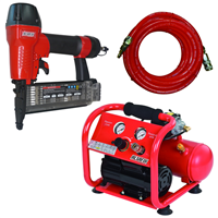 Cloueur pneumatique de finition Alsafix J-55 P1 avec compresseur Alair 4/40 Oiless et tuyau de 10 mètres