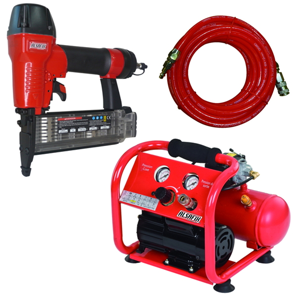 Cloueur pneumatique de finition Alsafix J-55 P1 avec compresseur Alair 4/40 Oiless et tuyau de 10 mètres
