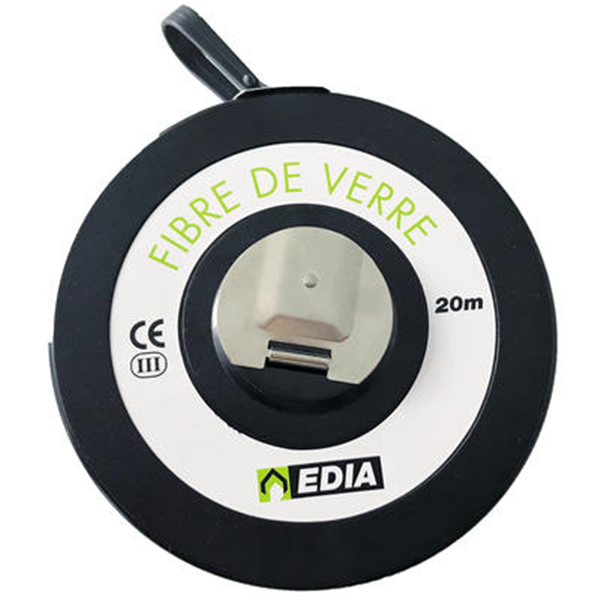 Décamètre à ruban en fibre de verre Edia 20 mètres x 16 mm Classe 3