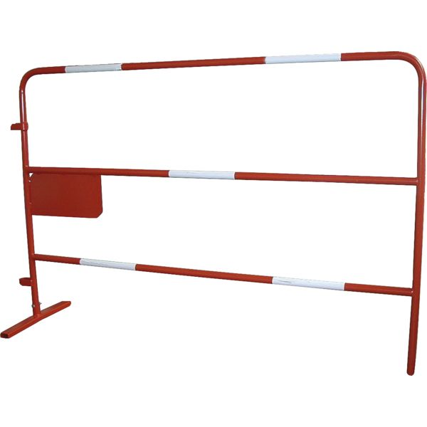 Barrière de chantier rouge et blanche en acier 1,5 x 1 m avec plaque