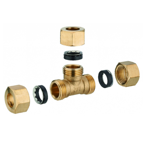 Raccord en té égal joint mixte pour tube en cuivre - Diamètre 16 mm - À visser - Laiton