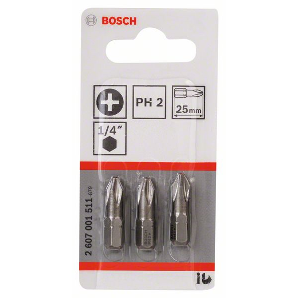 Embout de vissage Bosch extra-dure 6 pans 1/4" Phillips PH2 longueur 25 mm lot de 3