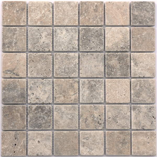 Mosaïque pierre naturelle calcaire TRAVERTIN - Silver - 4,8 x 4,8 cm - Plaque 30 CM x 30 CM - Ép.10 MM