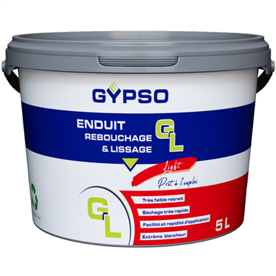 Enduit de rebouchage et de lissage prêt à l'emploi Gypso GL Light pour mur et plafond - seau de 5,0 LTR