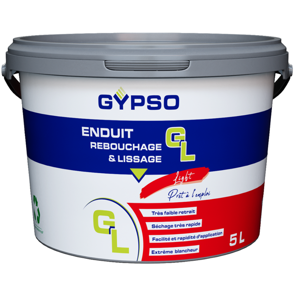 Enduit de rebouchage et de lissage prêt à l'emploi Gypso GL Light pour mur et plafond - seau de 5,0 LTR