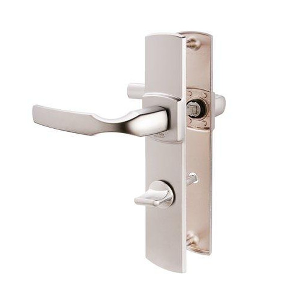 Porte d'acier moderne avec bandes en acier inoxydable et poignée barre