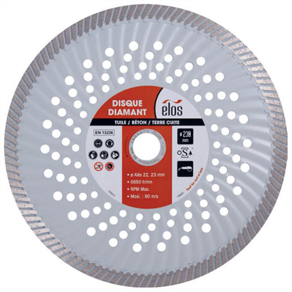 Disque diamant spécial couvreur Elos diamètre 230 mm couronne 12 mm pour coupe droite