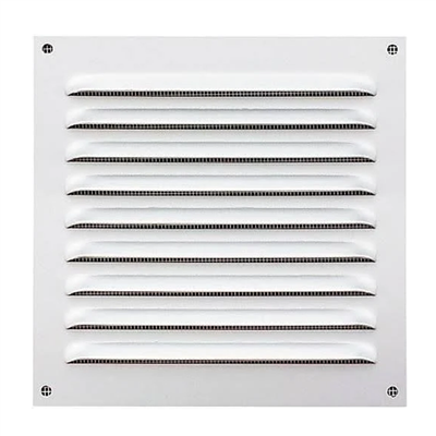 Grille de ventilation à persiennes intérieure et extérieure avec moustiquaire 150 x 150 mm Blanc