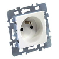 Prise 2 pôles + terre - Cache blanc + Support métal - 48 x 48 x 40 mm - ABS - Blanc Brillant