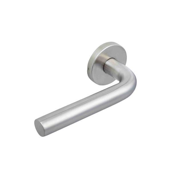 Poignée de porte intérieure Vachette LC1 à béquille coudée arrondie sur rosace ronde - inox brossé - carré 7 mm