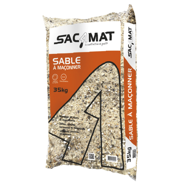 Sable à maçonner Sacamat pour montage de murs et maçonnerie granulométrie 0 à 4 mm - sac de 35,0 KG
