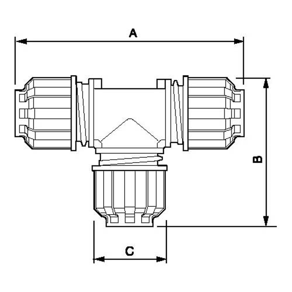 Té egal femelle pour tube aluminium diamètre extérieur 20 mm