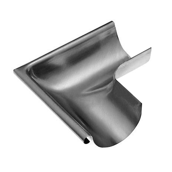Équerre emboutie d'angle extérieur en zinc Rheinzink pour gouttière demi-ronde de 250 MM - boudin Ø 14 MM