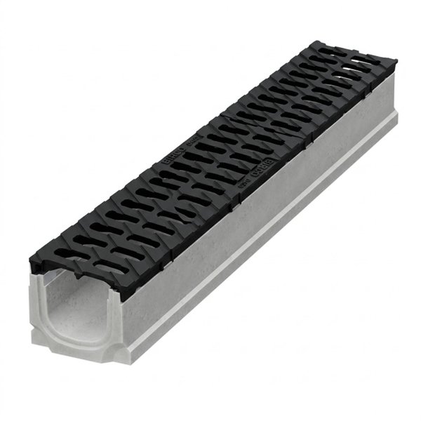Caniveau en béton C40/50 avec feuillures acier revêtement Magnelis et grille fonte C250 - BIRCOslim DN 150 - 500 mm