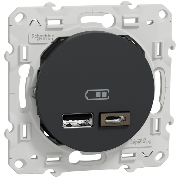 Prise USB A+C double Schneider Odace à encastrer - Anthracite