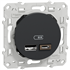 Prise USB double Schneider Odace à encastrer - type A+C - avec support de fixation à visser - Anthracite - 2,4A 12W