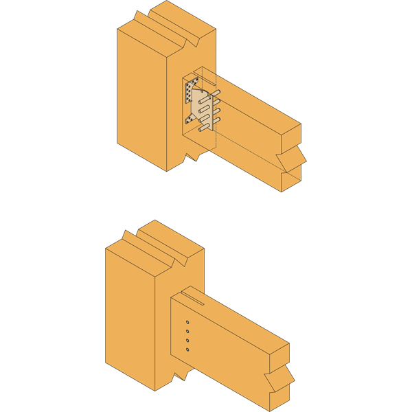 Étrier à encoche et âme intérieure TU20 - assemblages invisibles des charpentes bois - 174 x 104.5 x 60 mm
