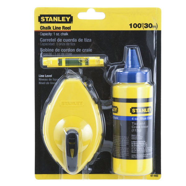 Kit Cordeau traceur Stanley 30 m + poudre à tracer 113 g et niveau ficelle