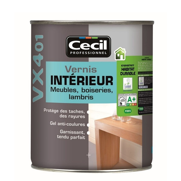 Vernis bois intérieur VX401 Cecil - Meubles boiseries lambris - Chêne moyen Satiné - Pot 1L