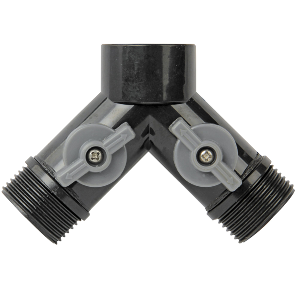 Raccord automatique sélecteur 2 directions fileté F20x27 et double sortie M20x27 - Plastique Noir