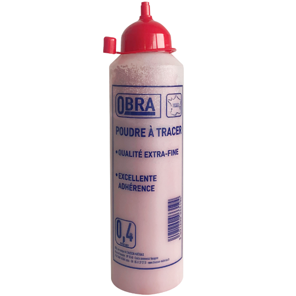 Poudre à tracer extra-fine Rouge Obra pour cordeau de marquage - sans soufre - biberon de 0,40 KG