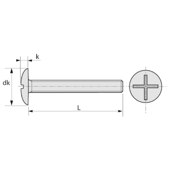 Vis poêlier à tête ronde large fendue en croix - acier zingué NFE 25129 - M6 x 80 mm - boîte de 100